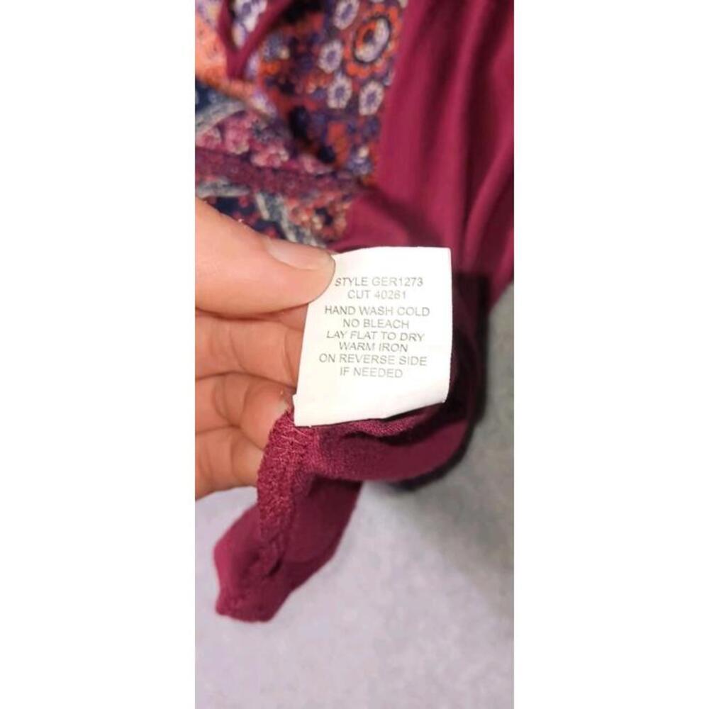 anthropologie fig and flower Blouse top Womens Size XL Maroon Patchwork Design - Picture 10 of 11